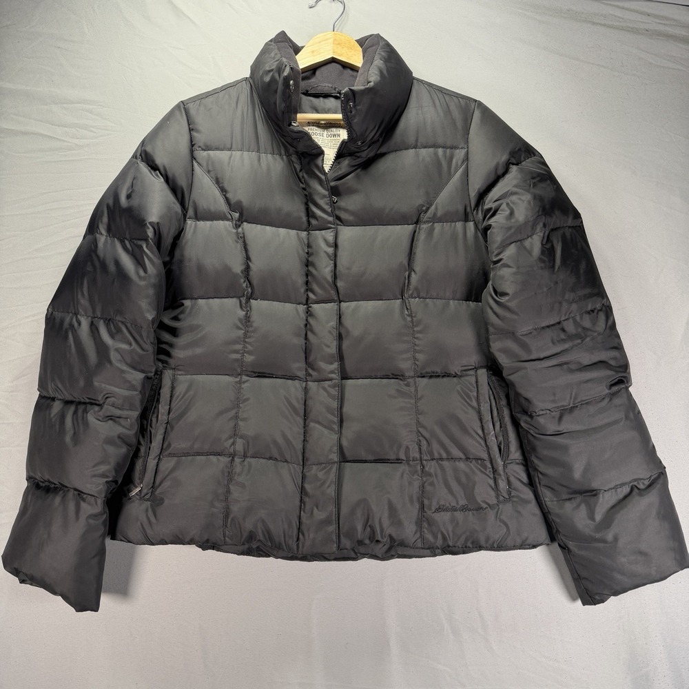 Eddie Bauer Jacket Womens Small Black Quilted Goose Down Insulated Warm Coat